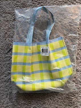 Neiman Marcus Red & Pink Plaid Tote  AND Lemon and Light Blue Tote
